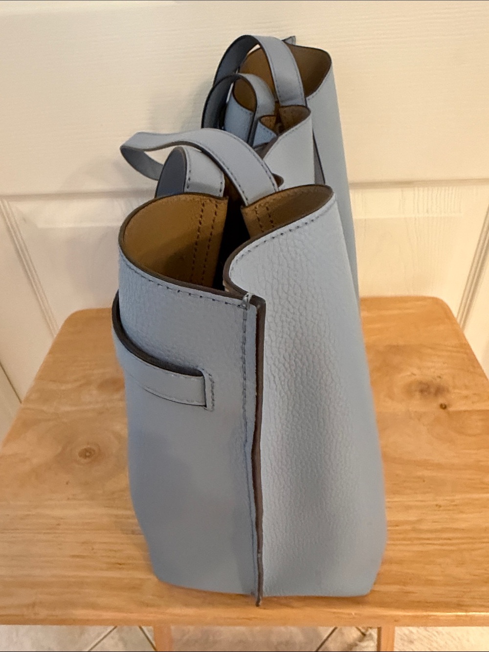 Michael Kors Periwinkle Blue Pebbled Leather Tote with Belt Detail - Picture 6 of 15